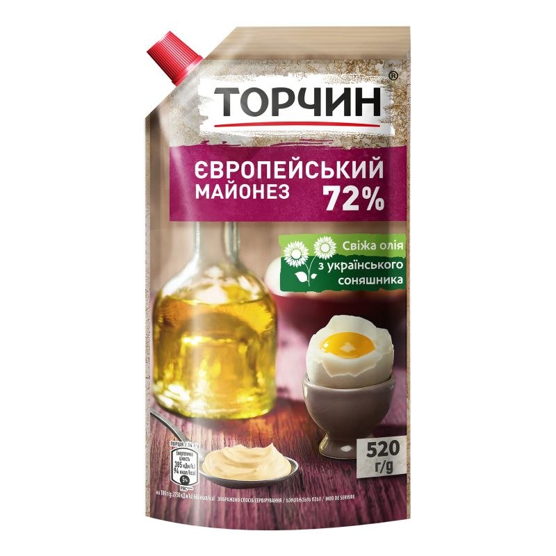 Майонез Торчин Європейський 72% дойпак 520г